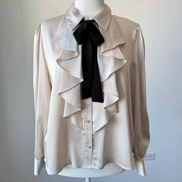 ZARA Satin Blouse with Ruffles. Neutral. XL. - Picture 2 of 9